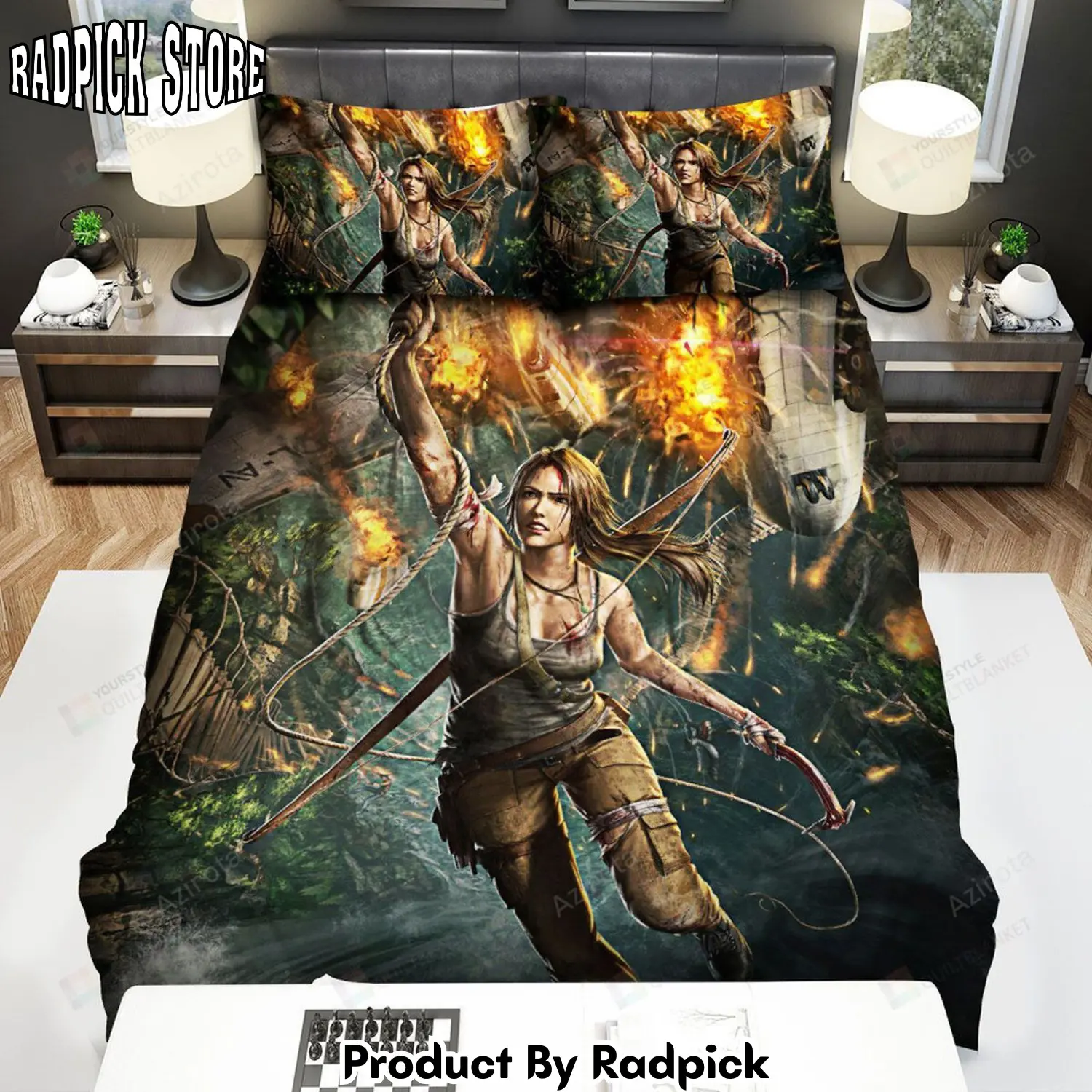 Radpick tomb raider lara croft and the exploded plane bed sheets duvet cover bedding sets rp327691